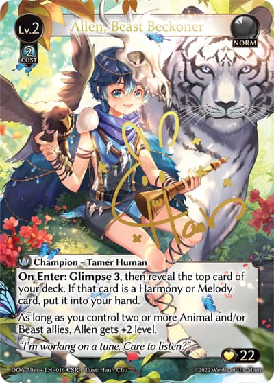 Allen, Beast Beckoner DOA Alter-EN-016-Foil-Collector Super Rare (CSR) - Dawn of Ashes Alter Edition - Grand Archive Card