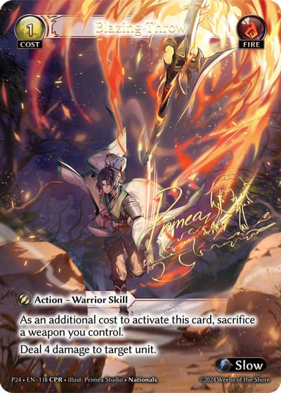 Blazing Throw P24-EN-118-Normal-Collector Promo Rare (CPR) - Promotional 2024 - Grand Archive Card