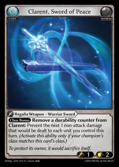 Clarent, Sword of Peace DOAp-EN-012-Normal-Rare (R) - Dawn of Ashes Prelude - Grand Archive Card