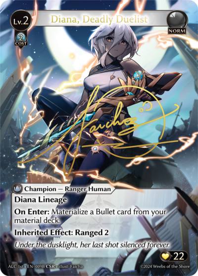 Diana, Deadly Duelist ALC 1st-EN-009B-Foil-Collector Super Rare (CSR) - Alchemical Revolution First Edition - Grand Archive Card