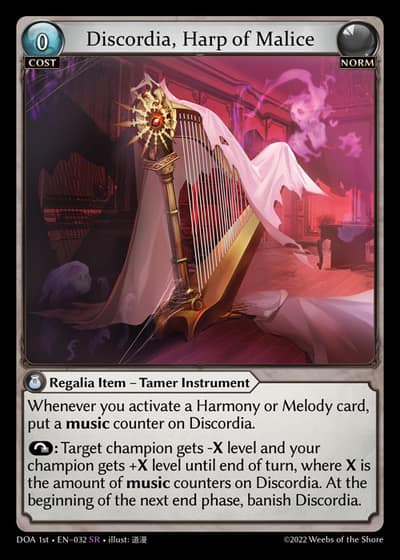 Discordia, Harp of Malice DOA 1st-EN-032-Foil-Super Rare (SR) - Dawn of Ashes First Edition - Grand Archive Card