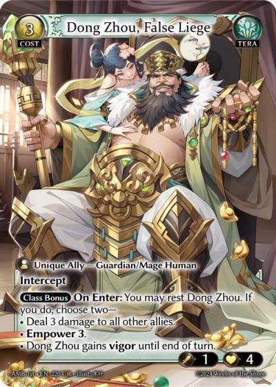 Dong Zhou, False Liege AMB 1st-EN-220-Foil-Ultra Rare (UR) - Mortal Ambition First Edition - Grand Archive Card