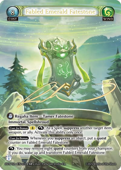 Fabled Emerald Fatestone HVN 1st-EN-025-Foil-Collector Super Rare (CSR) - Abyssal Heaven First Edition - Grand Archive Card