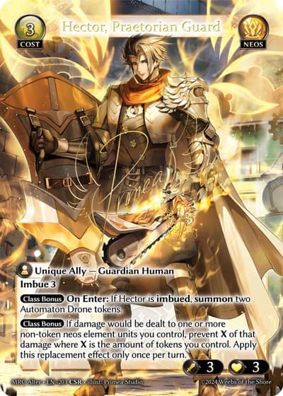 Hector, Praetorian Guard MRC Alter-EN-201-Foil-Collector Super Rare (CSR) - Mercurial Heart Alter Edition - Grand Archive Card