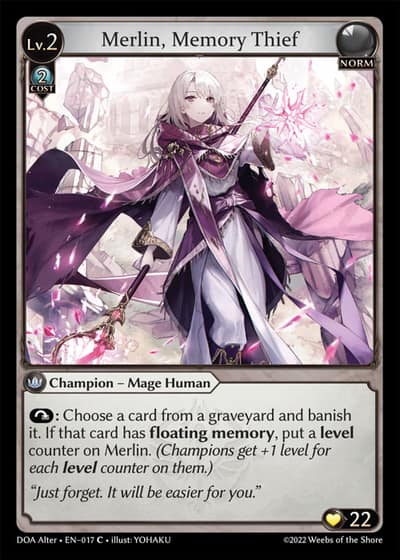 Merlin, Memory Thief 017 Dawn of Ashes Alter Edition Grand Archive card