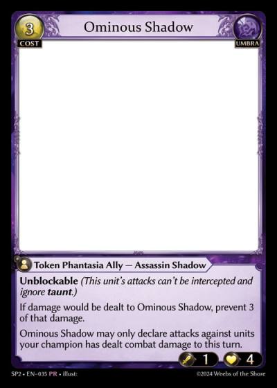 Ominous Shadow SP2-EN-035-Normal-Promotional Rare (PR) - Supporter Pack 2 - Grand Archive Card