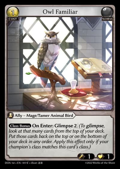 Owl Familiar DOA 1st-EN-101-Foil-Common (C) - Dawn of Ashes First Edition - Grand Archive Card