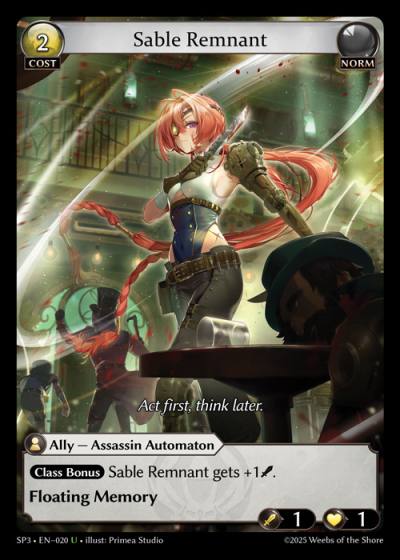Sable Remnant SP3-EN-020-Normal-Uncommon (U) - Supporter Pack 3 - Grand Archive Card