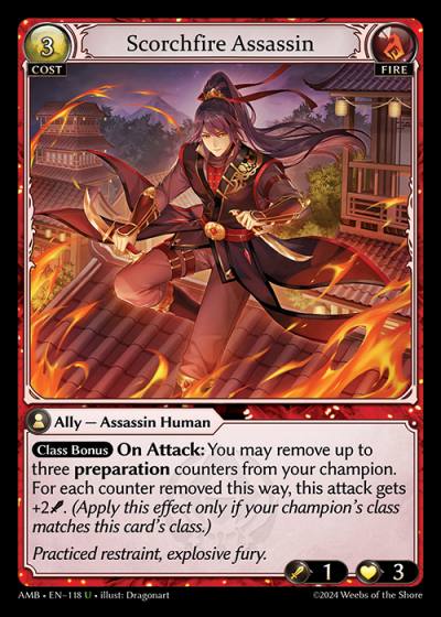 Scorchfire Assassin AMB-EN-118-Normal-Uncommon (U) - Mortal Ambition - Grand Archive Card