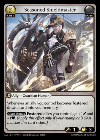 Seasoned Shieldmaster ALC-EN-077-Foil-Super Rare (SR) - Alchemical Revolution - Grand Archive Card