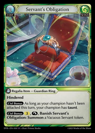 Servant's Obligation DTR-EN-030-Foil-Super Rare (SR) - Distorted Reflections - Grand Archive Card