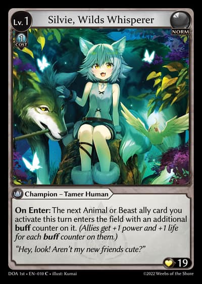 Silvie, Wilds Whisperer 010 Dawn of Ashes First Edition Grand Archive card