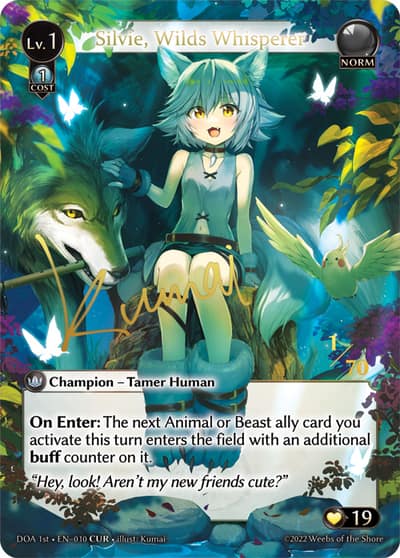 Silvie, Wilds Whisperer 010 Dawn of Ashes First Edition Grand Archive card