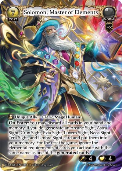 Solomon, Master of Elements RDO 1st-EN-148-Foil-Ultra Rare (UR) - Radiant Origins First Edition - Grand Archive Card