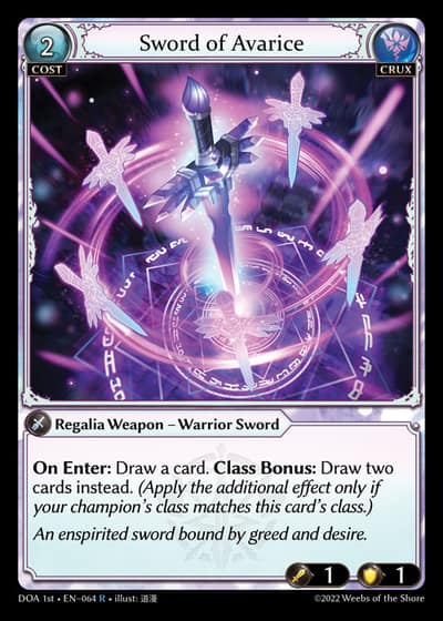 Sword of Avarice DOA 1st-EN-064-Foil-Rare (R) - Dawn of Ashes First Edition - Grand Archive Card