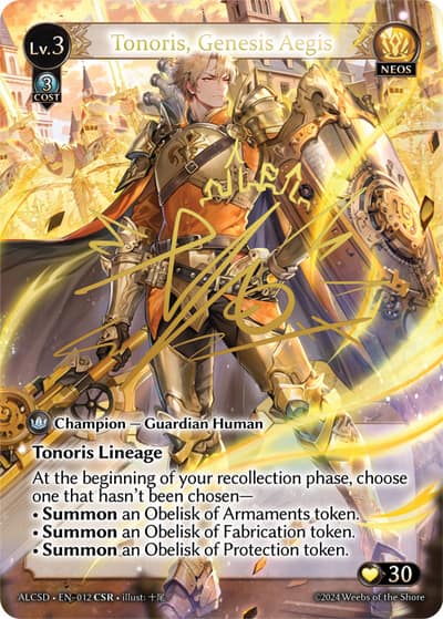 Tonoris, Genesis Aegis ALCSD-EN-012-Foil-Collector Super Rare (CSR) - Alchemical Revolution Starter Decks - Grand Archive Card