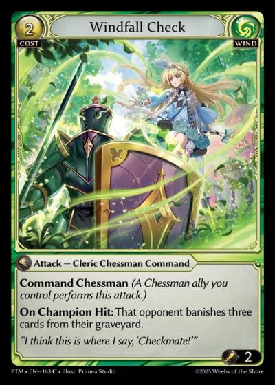 Windfall Check PTM-EN-163-Foil-Common (C) - Phantom Monarchs - Grand Archive Card