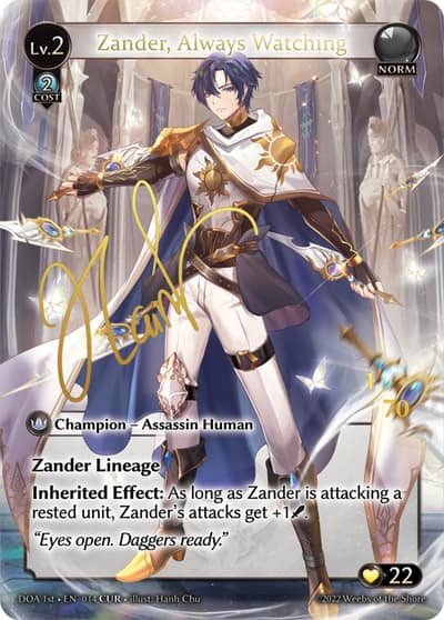 Zander, Always Watching DOA 1st-EN-014-Foil-Collector Ultra Rare (CUR) - Dawn of Ashes First Edition - Grand Archive Card