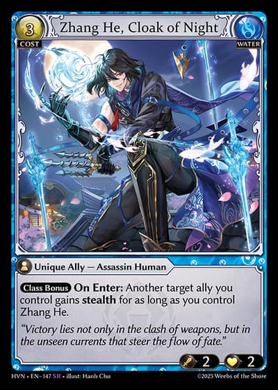 Zhang He, Cloak of Night HVN-EN-147-Foil-Super Rare (SR) - Abyssal Heaven - Grand Archive Card