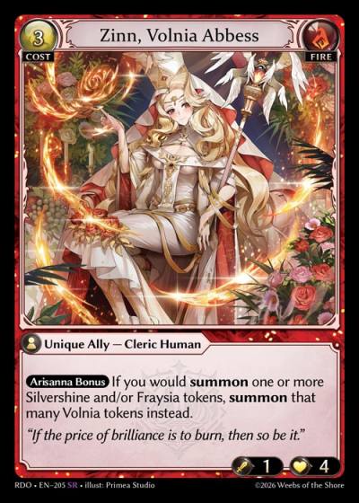 Zinn, Volnia Abbess RDO-EN-205-Foil-Super Rare (SR) - Radiant Origins - Grand Archive Card